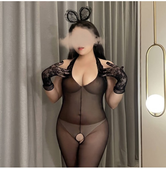 FEE ET MOI - Backless Halter Open Crotch Bodystocking (Plus Size - Black) FEE ET MOI - Backless Halter Open Crotch Bodystocking (Plus Size - Black)